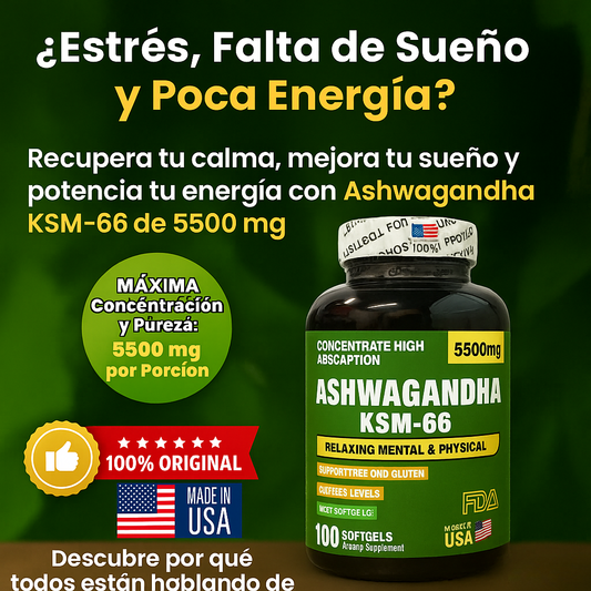 ASHWAGANDHA AMERICANO | 100 Cápsulas Tu solución natural para dominar el estrés, dormir mejor y sentirte imparable.